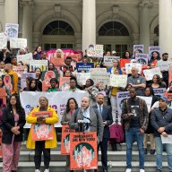 Immigrant advocates rally for pro-immigrant NYC budget and legislation.