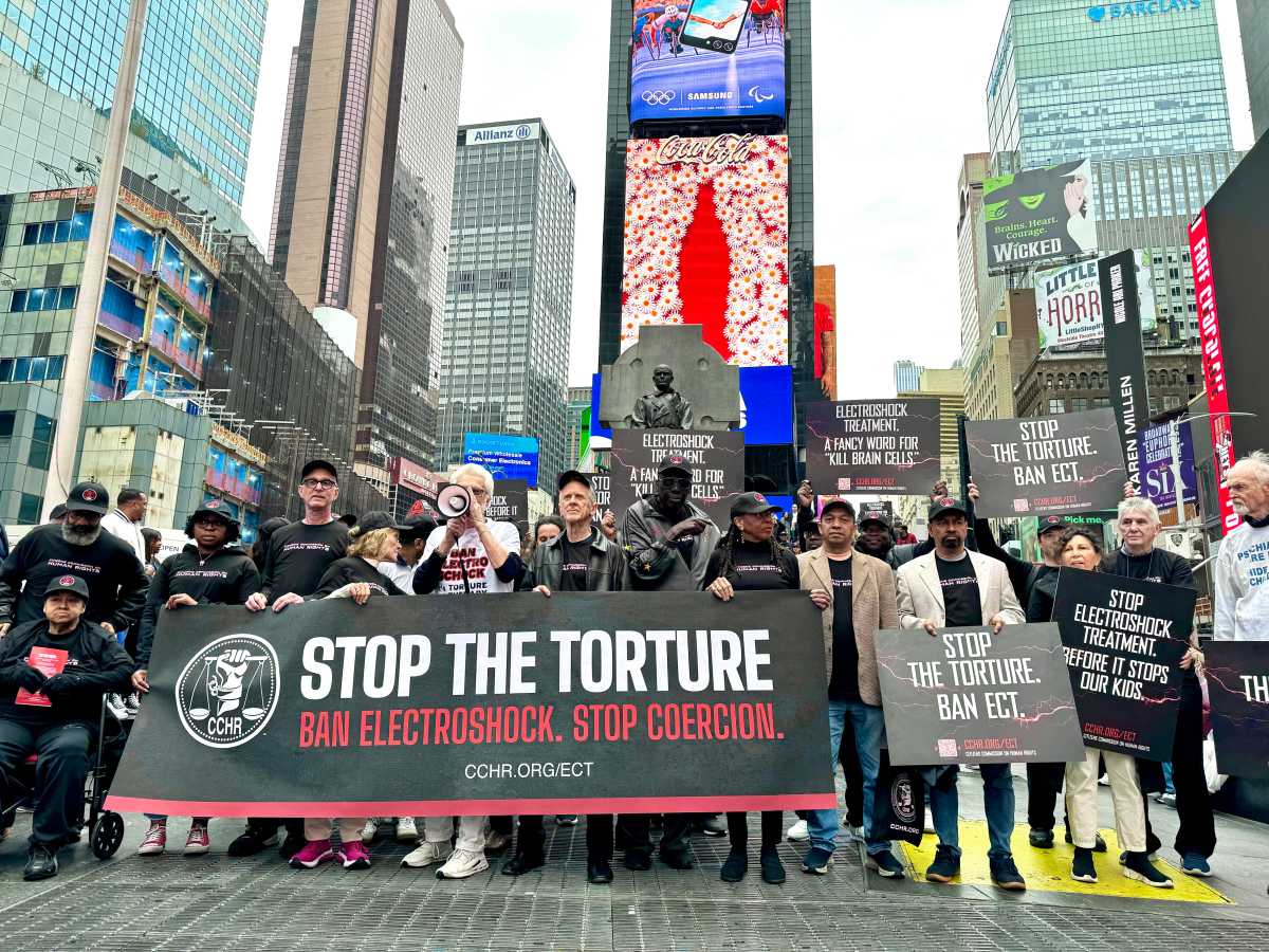 Protesters demand stop the torture.