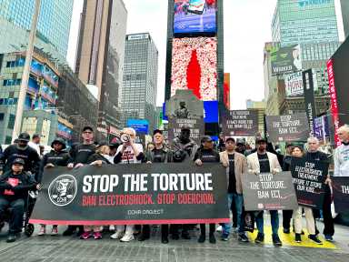 Protesters demand stop the torture.
