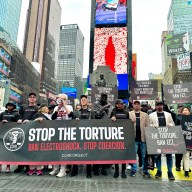 Protesters demand stop the torture.