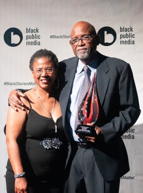 Black Public Media Executive Director Leslie Fields-Cruz with BPM Trailblazer Award honoree Sam Pollard.