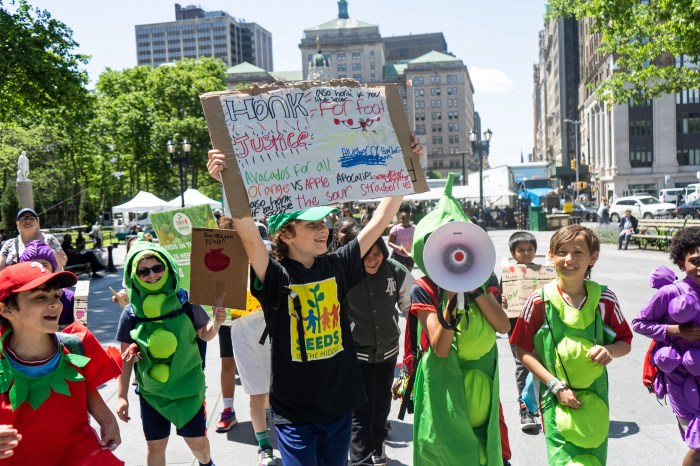 Children in Brooklyn march for food justice.