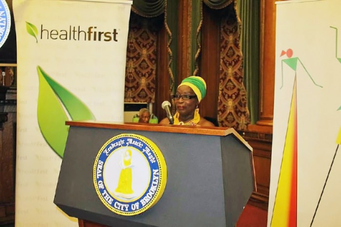 Verna Walcott- White, co-chair, at a previous Awards Ceremony at Brooklyn Borough Hall.