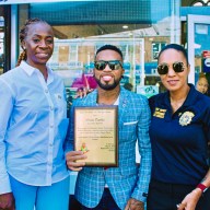 Honorees, NYFD Lieutenant Tracy Lewis, Soca Monarch Adrian Dutchin, and First Deputy Commissioner Tania I. Kinsella at the 58th Independence Anniversary celebration awards, hosted by the Guyana Day USA Inc. New York chapter on Liberty Avenue, Queens.