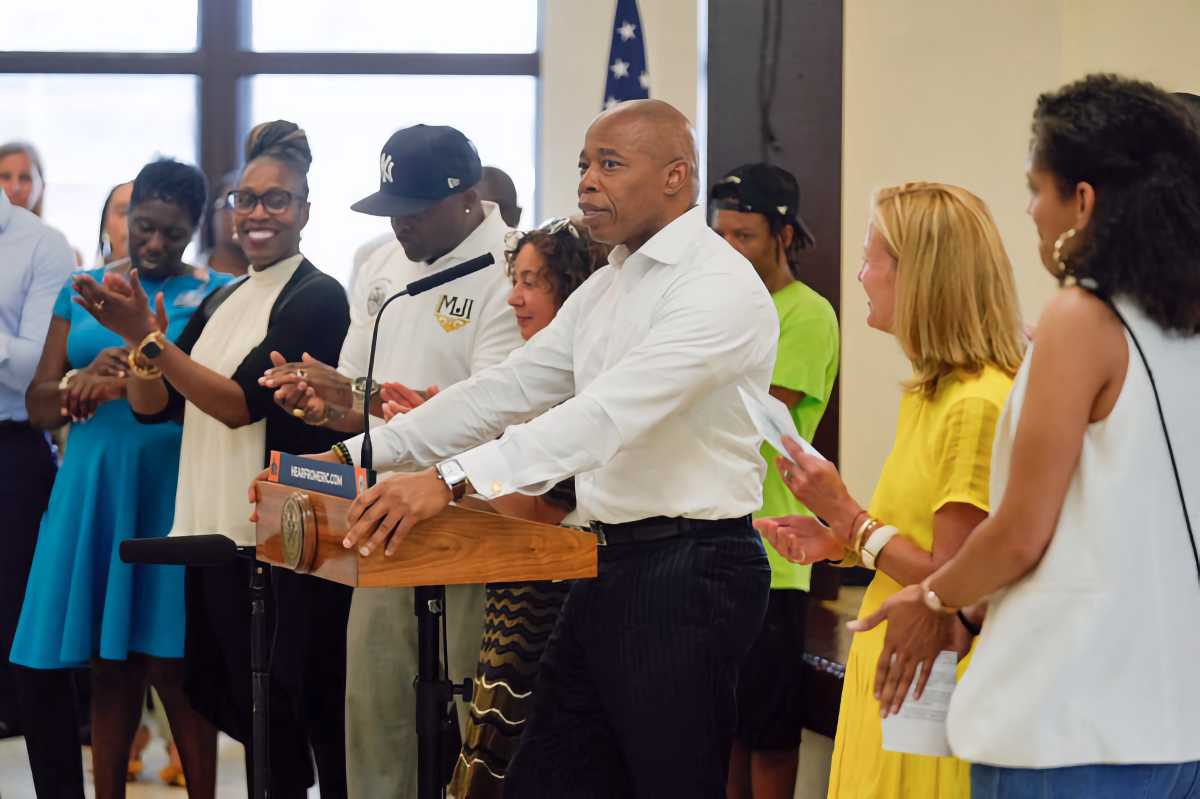 Mayor Eric Adams speaking about the major investment in Brownsville Recreation Center.