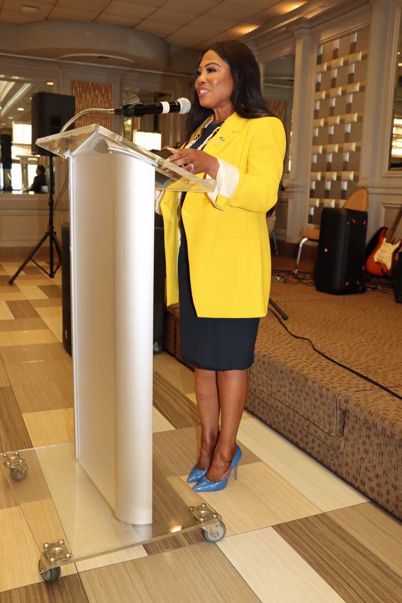 Jamaica Consul General to NY Alsion Wilson addresses the official launching of the Caribbean Diaspora United in honor of Caribbean-American Heritage Month at Russo's on the Bay in Howard Beach, Queens.