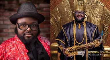a headshot of Godwin Louis on the left, next to the album art for his new album Psalms and Proverbs