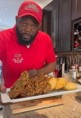Chef Paul displays a meal from his kitchen.