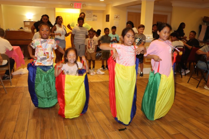 Homeless kids participate in the sack race 