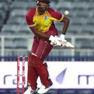 West Indies' Romario Shepherd in action against South Africa at the Wanderers Stadium, Sandton, South Africa - March 28, 2023.