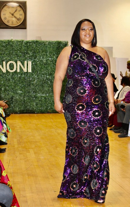 An eye-popping sequin dress design by Noni Styles made a fashion statement on the runway.