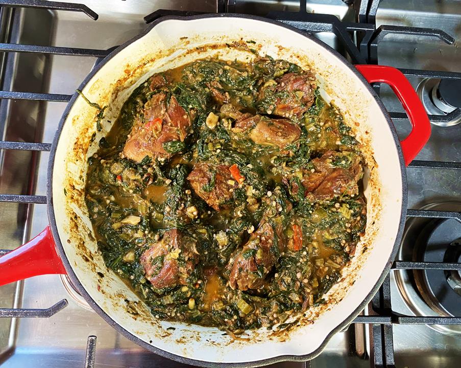 Bhagi with Ochro and Stewed Chicken – Caribbean Life