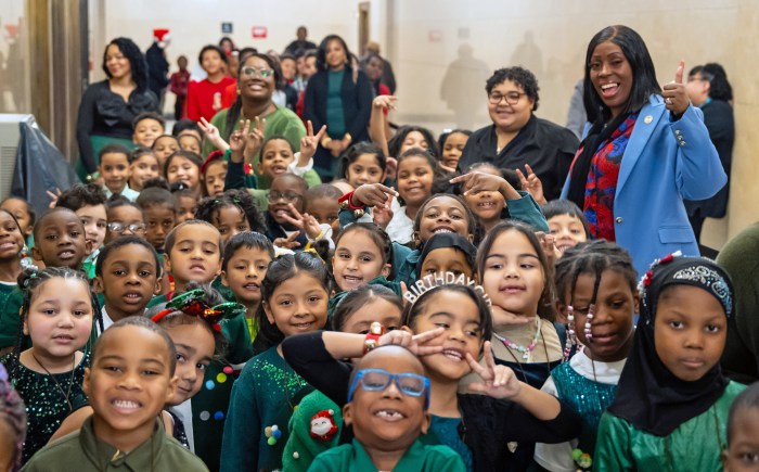 Top Entertainment Stories 2024 6 Borough President Vanessa L. Gibson with Family Life Academy Charter School II students.