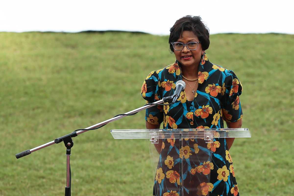 Christine Kangaloo, president of Trinidad and Tobago makes a speech during the Opening Ceremony of the 2023 Youth Commonwealth Games at Hasely Crawford Stadium on Aug. 04, 2023 in Port of Spain, Trinidad and Tobago.