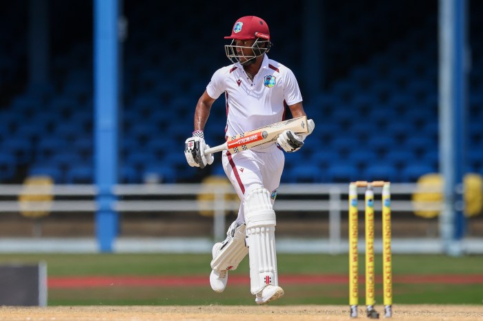 Kraigg Brathwaite of West Indies in action during day 3 of the 1st test match between West Indies and South Africa at Queens Park Oval on Aug. 09, 2024 in Port of Spain, Trinidad and Tobago.