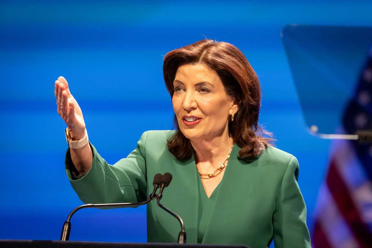 New York State Governor Kathy Hochul delivers her State of the State speech at the Empire State Plaza Convention Center in Albany, New York on Jan. 14, 2025.