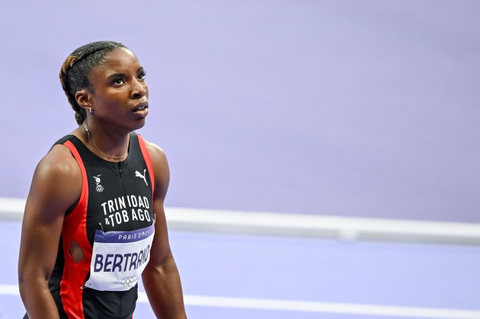 Leah Bertrand (Trinidad and Tobago) competes during the Women's' 100m Semi-Final on Day 8 of the Olympic Games Paris 2024 at Stade de France on Aug. 3, 2024 in Saint-Denis, France.