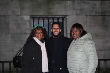 Brooklyn Borough President Antonio Reynoso with Dr. Thomasena Ellison Clarke, president, Psi Lambda Omega Chapter, left, and Deputy Brooklyn Borough President the Rev. Kimberly Council