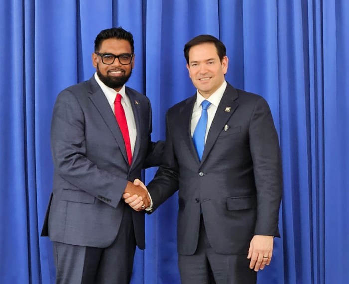 Guyanese President Irfaan Ali (left) with US Secretary of State Marco Rubio in Guyana.