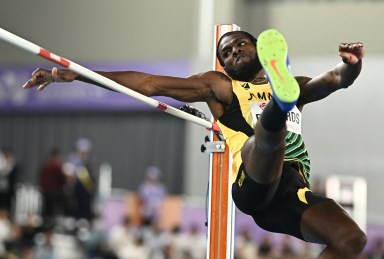 Athletics - World Athletics Indoor Championships - Nanjing Youth Olympic Sports Park, Nanjing, China - March 21, 2025 Jamaica's Raymond Richards in action during the Men's High Jump Final.