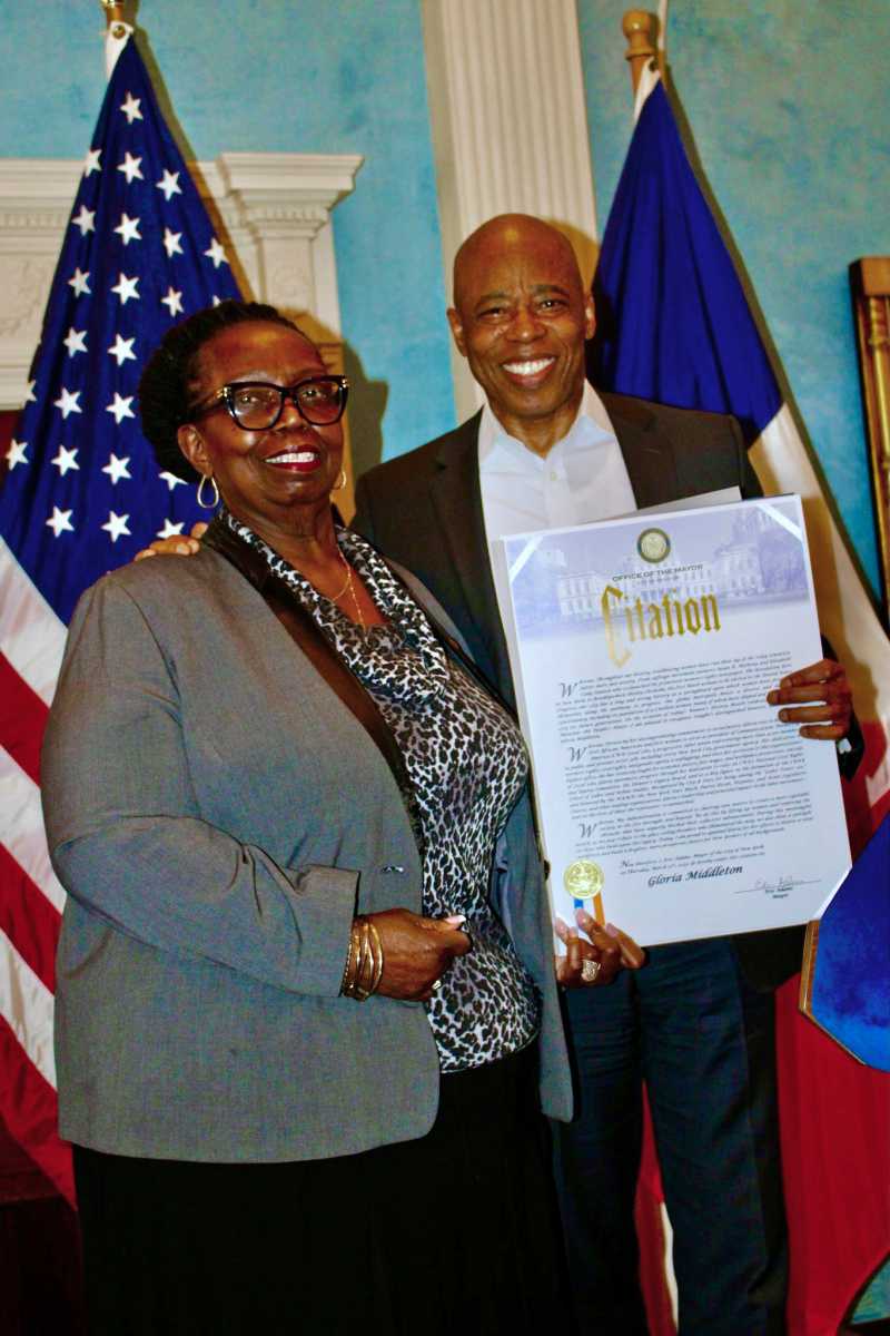 CWA Local 1180 President Gloria Middleton, left, was honored with a Citation from NYC Mayor Eric L. Adams, during a reception to honor Women's History Month, on Thursday, March 27, 2025 at Gracie Mansion.