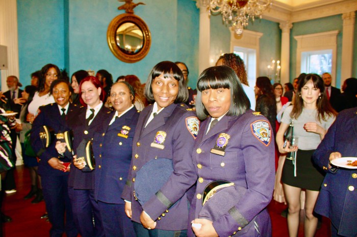A group of decorated officers of the NYPD and Department of Correction, proudly pose for a picture during a Women's History Month reception hosted by Mayor Eric L. Adams in the Grand Ballroom of Gracie Mansion, on Thursday, March 27, 2025.