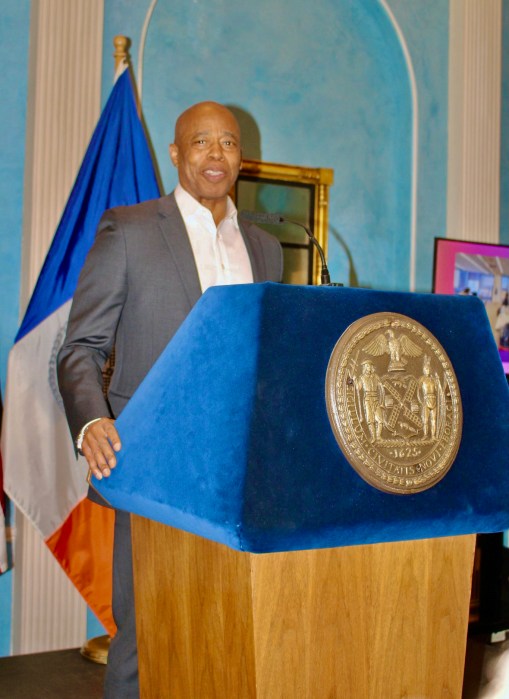 Mayor Eric L. Adams addressed a packed audience of women in the Grand Ballroom of Gracie Mansion, last Thursday to honor Women's History Month.