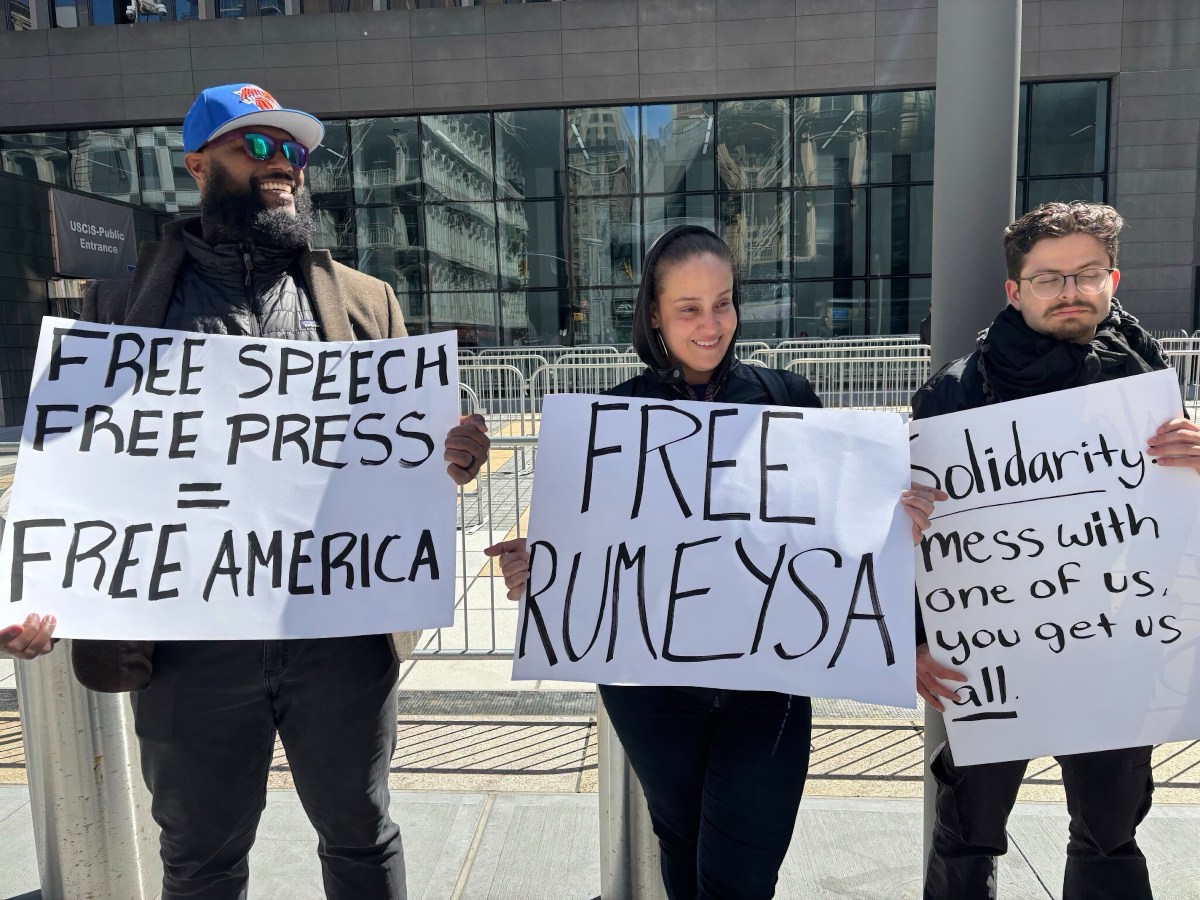 SEIU members demonstrate against Trump's immigration policies.