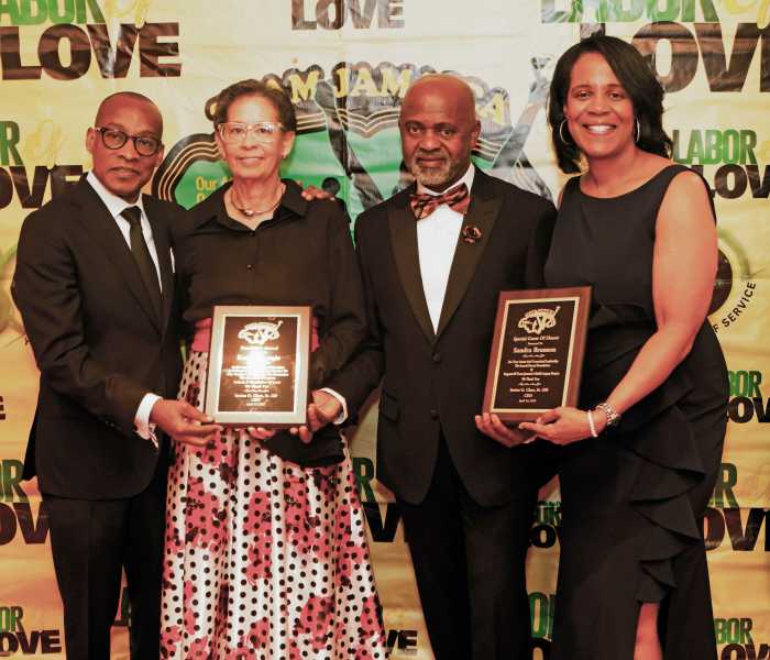 From left, Blare Stoddart (TJB Philly); honoree Karlene Largie; Irwine G. Clare, Snr. OD (TJB); and honoree Sandra Brunson, Second Round Foundation.