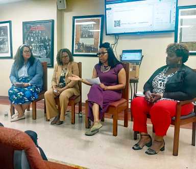 From left, panelists Pastor Venessa Castro, Sharon Rose, Maternal Child Health Provider, Trinisha Williams, midwife and ZuShana Turner, therapist.