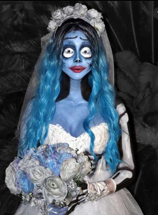 The beauty and fashion enthusiast morphs into Tim Burton's Emily the Corpse Bride in a hauntingly glamorous SFX makeup look.