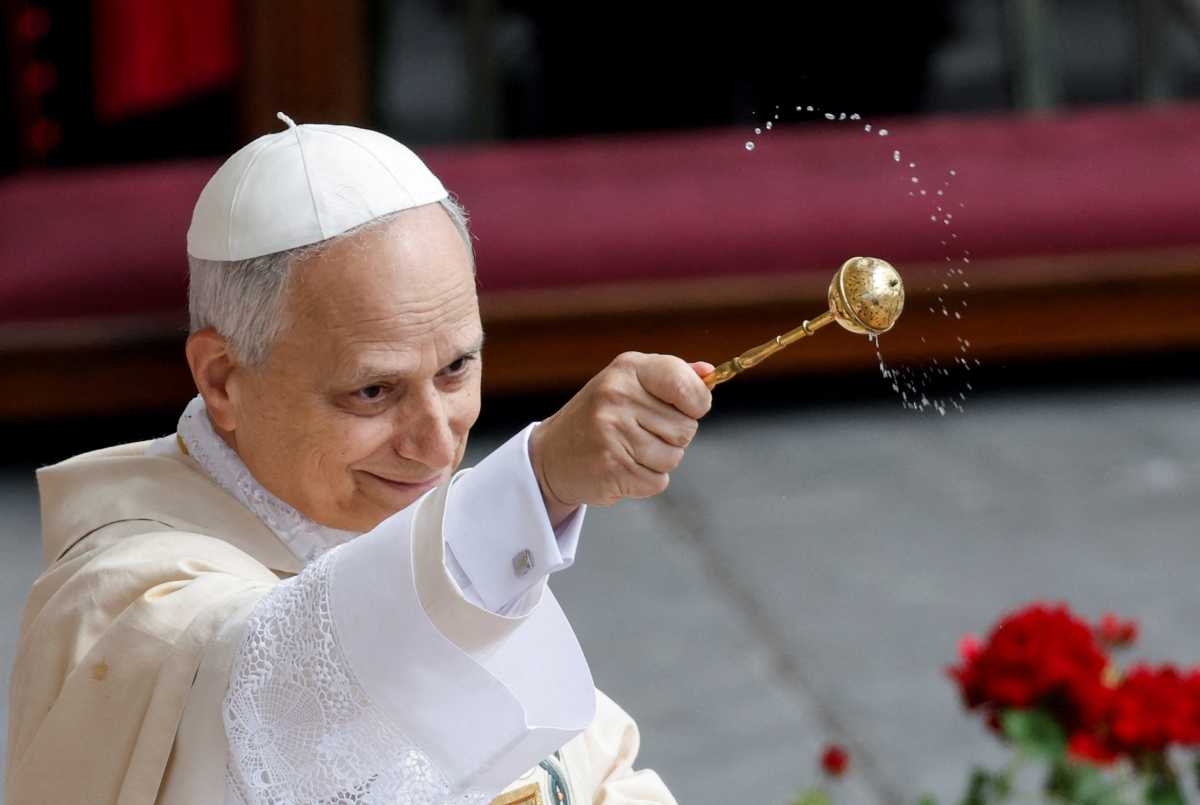 Pope Leo XIV blesses the faithful during his inaugural Mass in Saint Peter’s Square, at the Vatican, May 18, 2025.