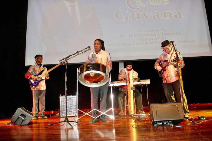 The Rick Dalgetty Tropical Waves string band provided delightful patriotic entertainment at a reception at JPAC, Queens on May 21 hosted by Guyana’s diplomatic offices to mark the nations' 59th Anniversary of Independence.
