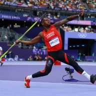 Keshorn Walcott of Trinidad & Tobago in action at the Paris 2024 Olympics Stade de France, Saint-Denis, France - Aug., 06, 2024.