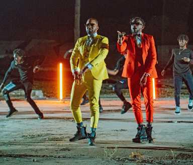Konshens (left) teams up with Kemar Highcon in the music video “Volcano.”