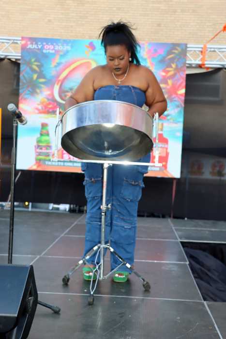 Siboney Tannis Hector beats soca vibes on pan.