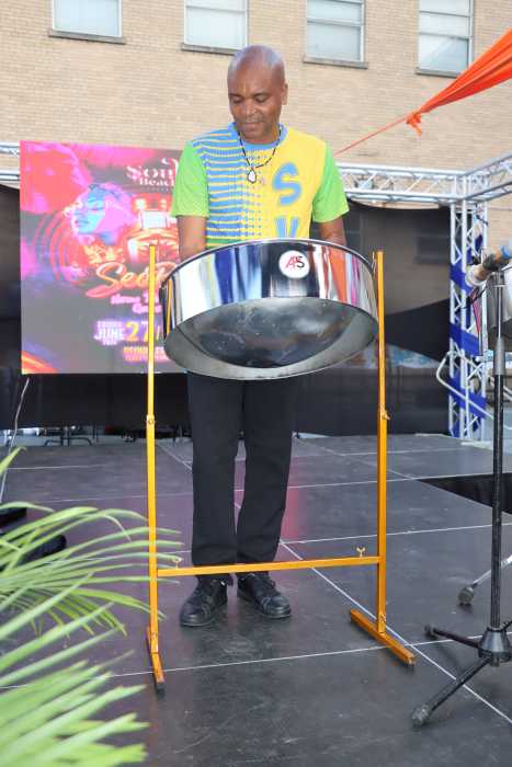 Travis Roberts plays the steel pan.