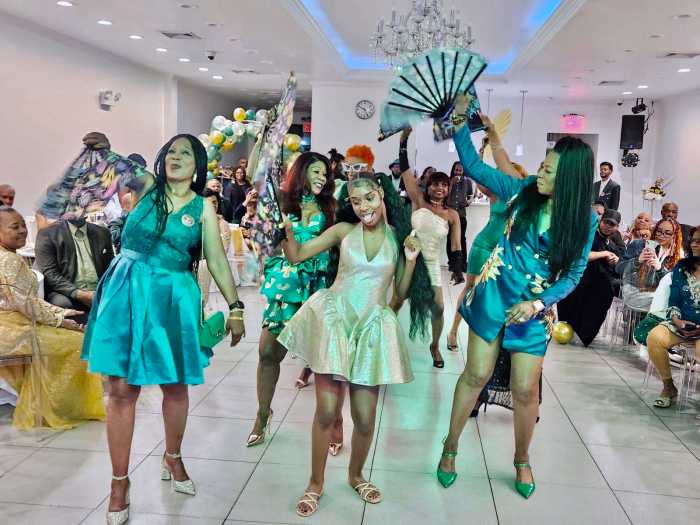 Norma Clarke's children and grandchildren performed a dance tribute to the hit song "Boots on the Ground" at the ‘queen’s’ 95th birthday celebration on May 10, at the Venue Banquet Hall in Canarsie.