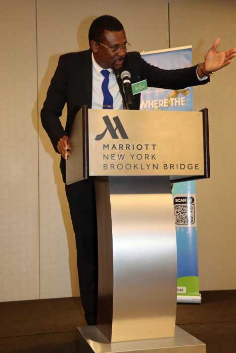 SVG Consul General to the United States Rondy "Luta" McIntosh addresses the investment forum.