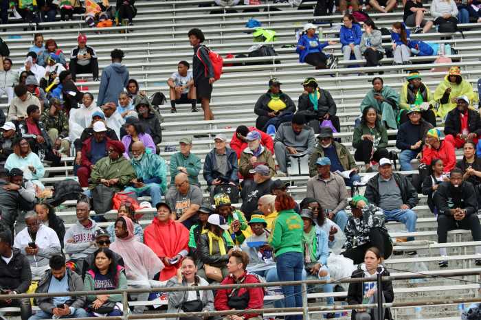 Vincentians among fans in the stand at the 2025 Penn Relays.