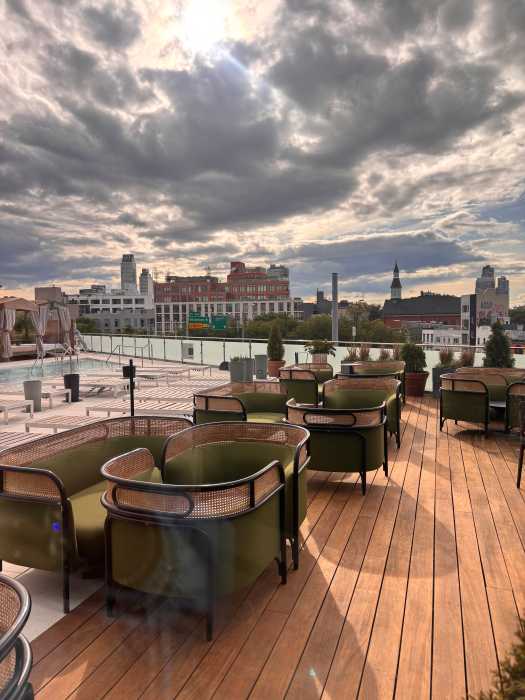 Aliyah, the rooftop lounge atop the Indigo Hotel in Brooklyn, N.Y., offers sweeping views of the borough and a curated menu of elevated Caribbean bites and cocktails.