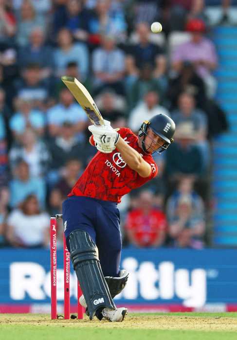 England's Jacob Bethell in action against West Indies during the Third Twenty20 International match at the Utilita Bowl, Southampton, Britain on June 10, 2025.