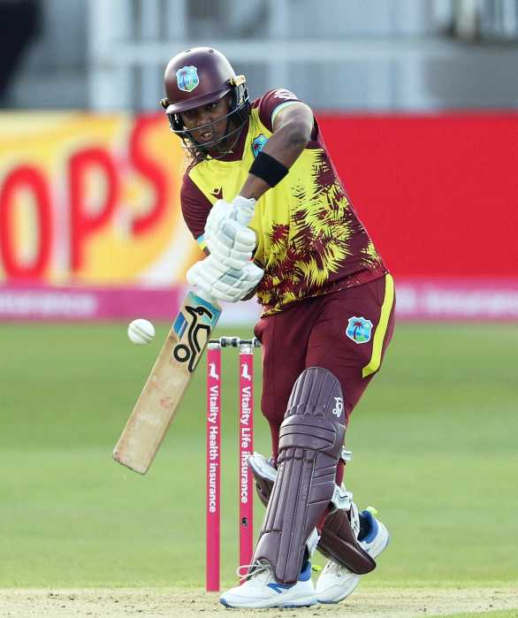West Indies' Hayley Matthews in action against England in the Women's T20 International at the St Lawrence Ground, Kent, Britain on May 21, 2025