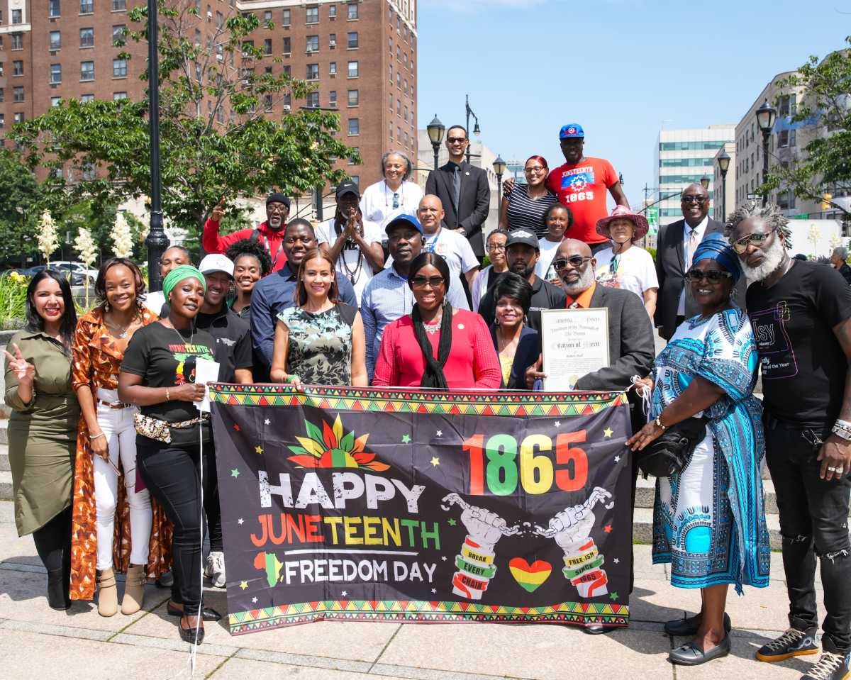 Bronx Borough President Vanessa L. Gibson, center, leads Juneteenth Celebration in the Bronx.