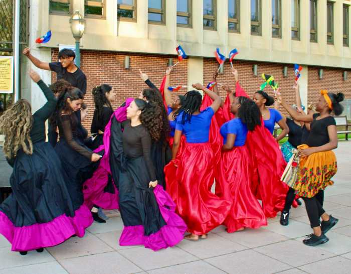 The three dance groups came together for a spirited finish of the on Senior Councilwoman Dorothy L. Goosby Plaza at the Hempstead Town Board, for a spirited conclusion of an Caribbean Heritage Month celebration on June 6, 2025.