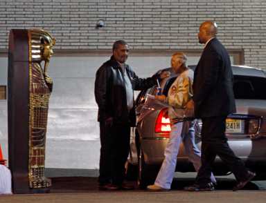 Singer Dione Warwick (C) arrives at the Whigham Funeral Home where people are attending Whitney Houston's visitation before the funeral Feb. 17, 2012.