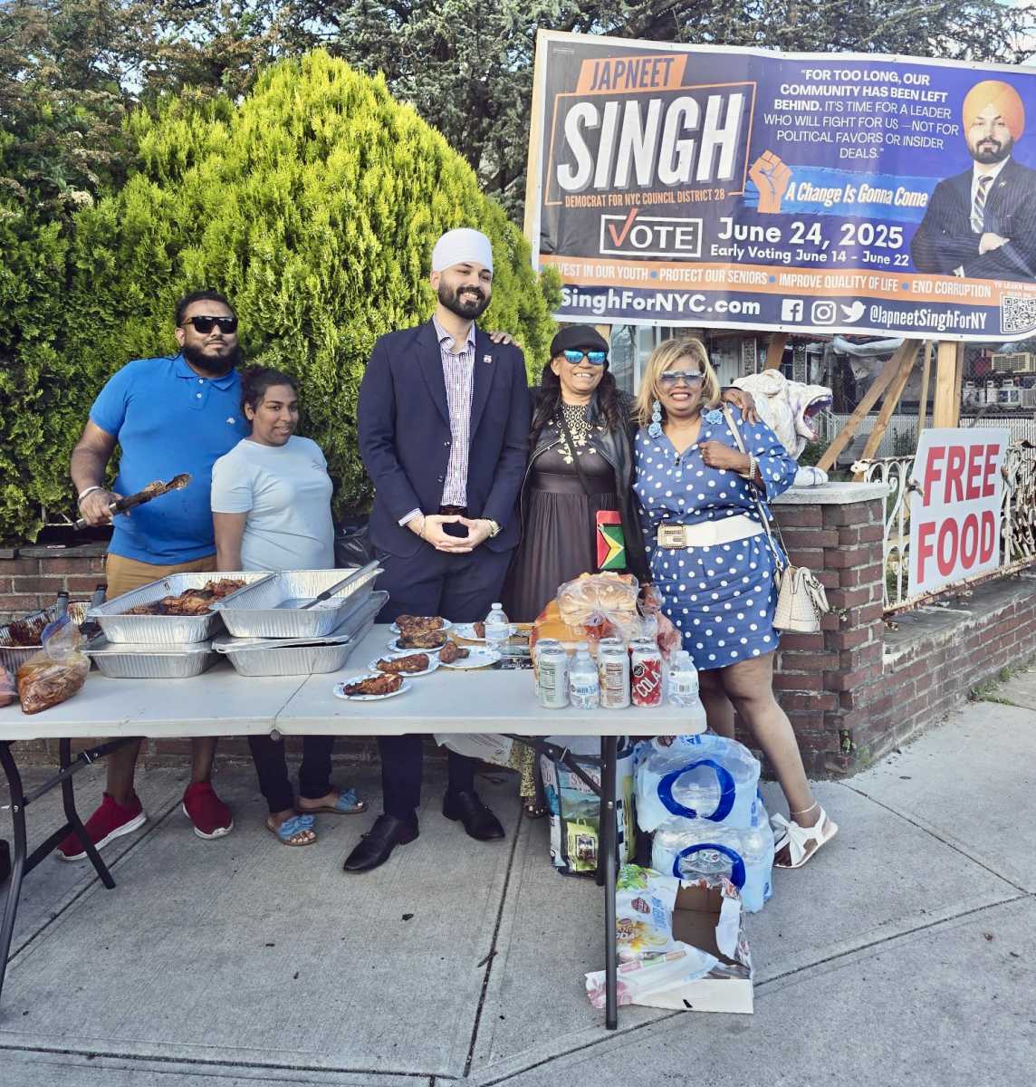 Volunteers joined Japneet Singh, third from left in City Council District 28 to share BBQ dinner on Memorial Day, May 26, as he ramps up his campaign for the term-limit seat.