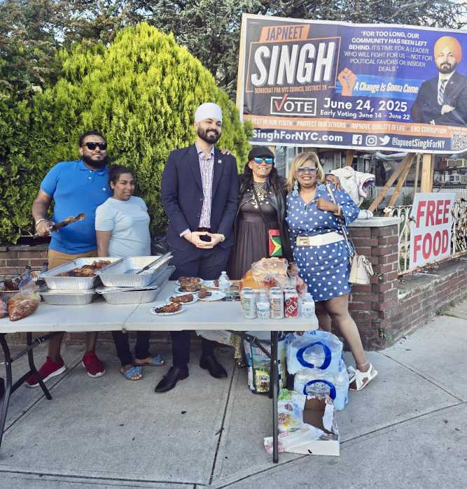 Volunteers joined Japneet Singh, third from left in City Council District 28 to share BBQ dinner on Memorial Day, May 26, as he ramps up his campaign for the term-limit seat.