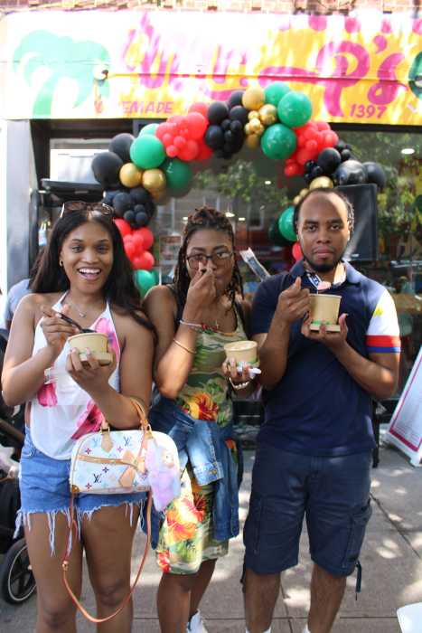Three friends celebrated Juneteenth, describing Mr.P's Homemade Ice Cream as delicious. They had strawberry, Cookie & Cream and Coconut flavors.