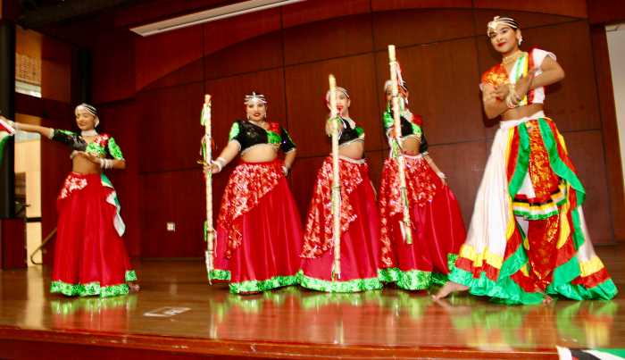Dancers from the Saraswati Dance Academy go through their paces on May 29, at Queens Borough Hall’s inaugural Independence celebration to mark Guyana's 59th Anniversary of Independence.